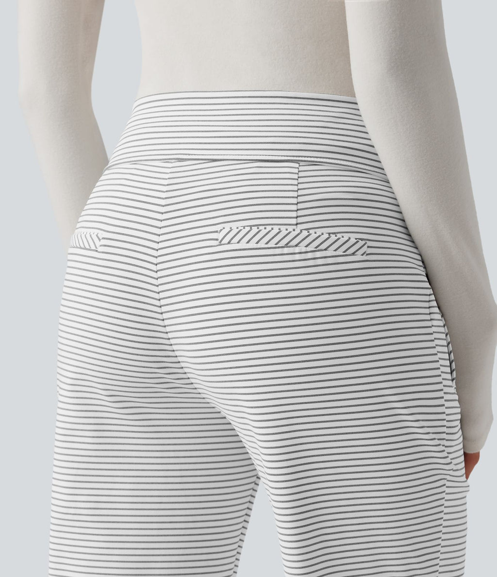 Pantalon de travail évasé taille mi-haute à rayures avec poches zippées