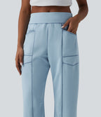 Jogging casual taille haute coupe barrel color block surpiqûres avec poches