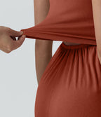 Combishort casual côtelé sans manches col V, fronces et soutien-gorge intégré, avec poches – Easy Peasy