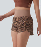 Short de running 2-en-1 taille haute imprimé léopard 7,5 cm avec poche