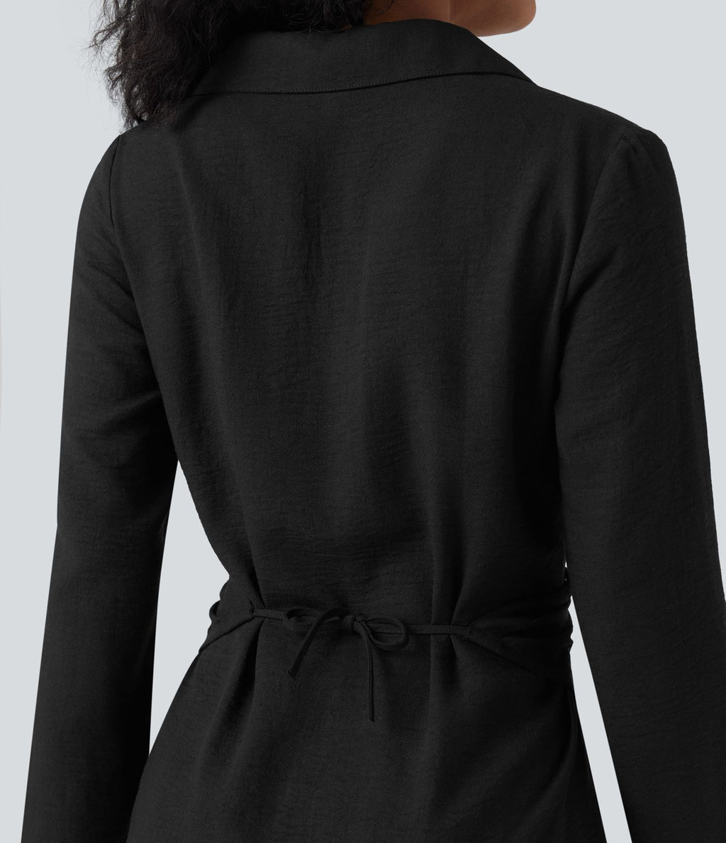 Chemise tailleur portefeuille manches longues avec lien dos