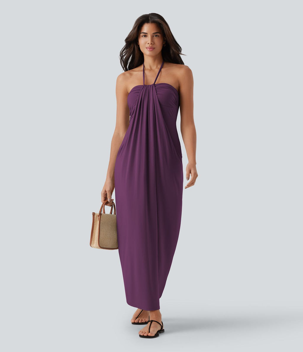 Robe longue dos nu col licou avec nœud et poches