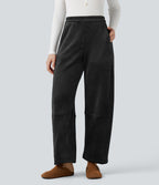 Pantalon barrel polaire côtelé taille mi-haute avec poches