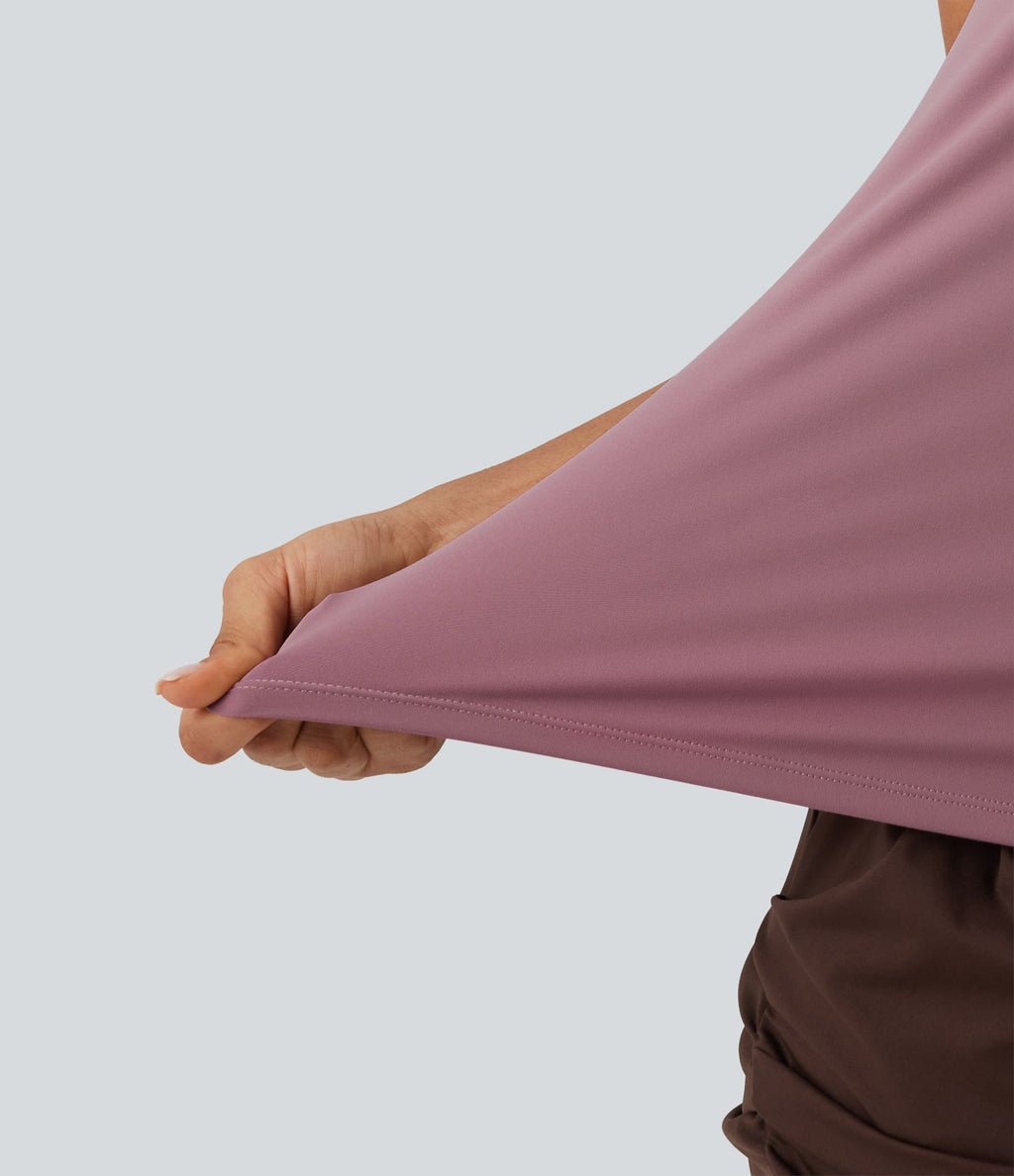 Débardeur de yoga à encolure U, toucher frais, séchage rapide, coussinets amovibles et protection solaire UPF 50+