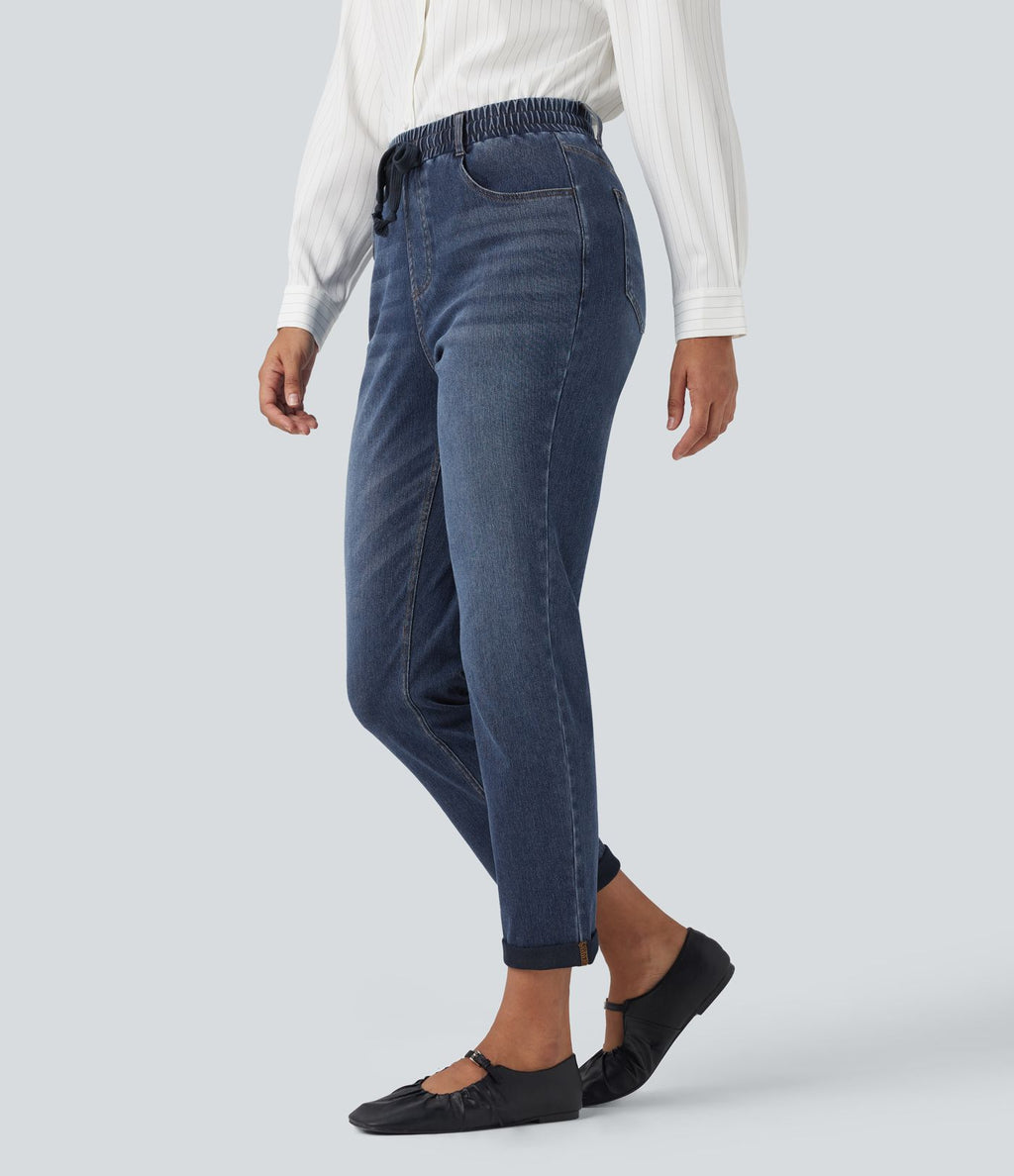 Jean décontracté slim Halara Flex™ taille haute avec cordon de serrage, ourlet retroussé et poches