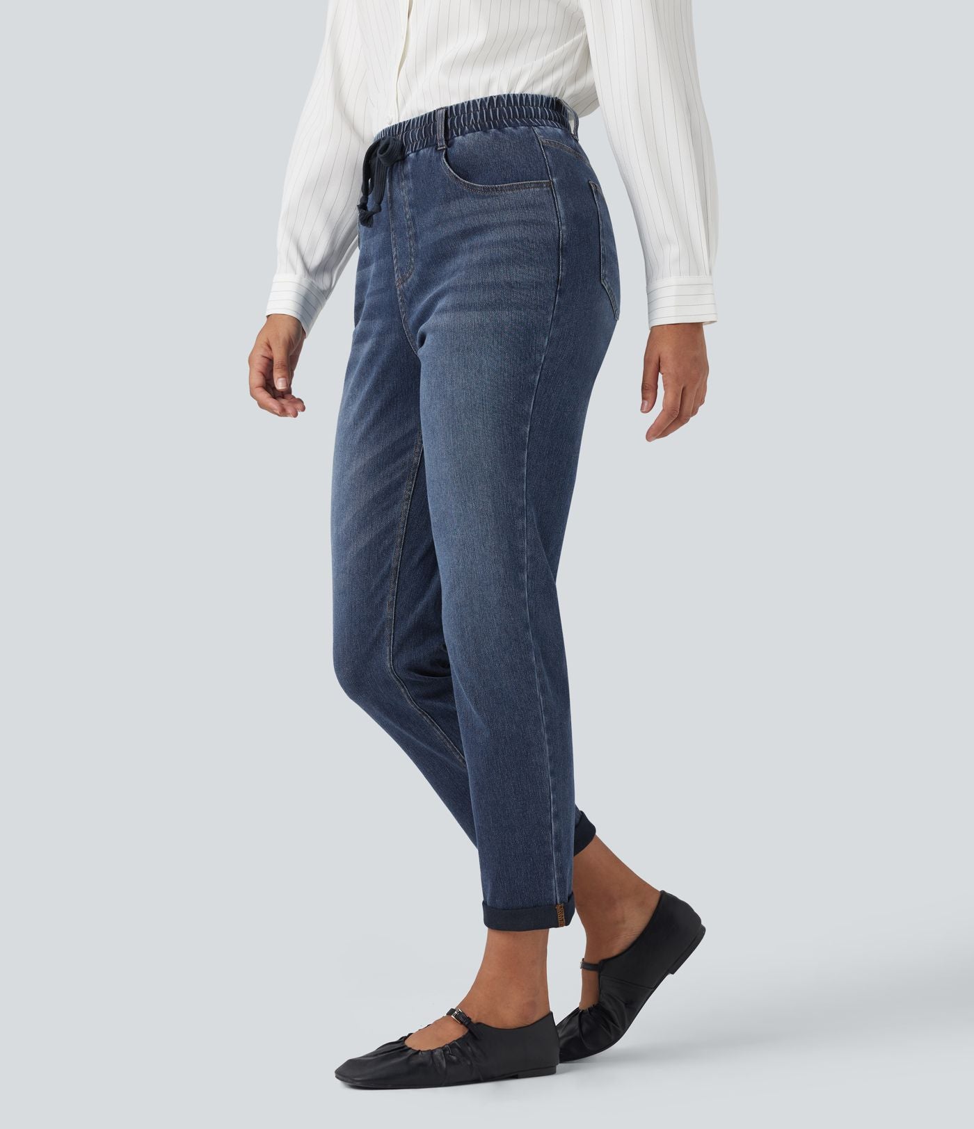 Jean décontracté slim Halara Flex™ taille haute avec cordon de serrage, ourlet retroussé et poches