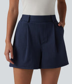 Short tailleur ample à rayures plissées taille haute avec poches