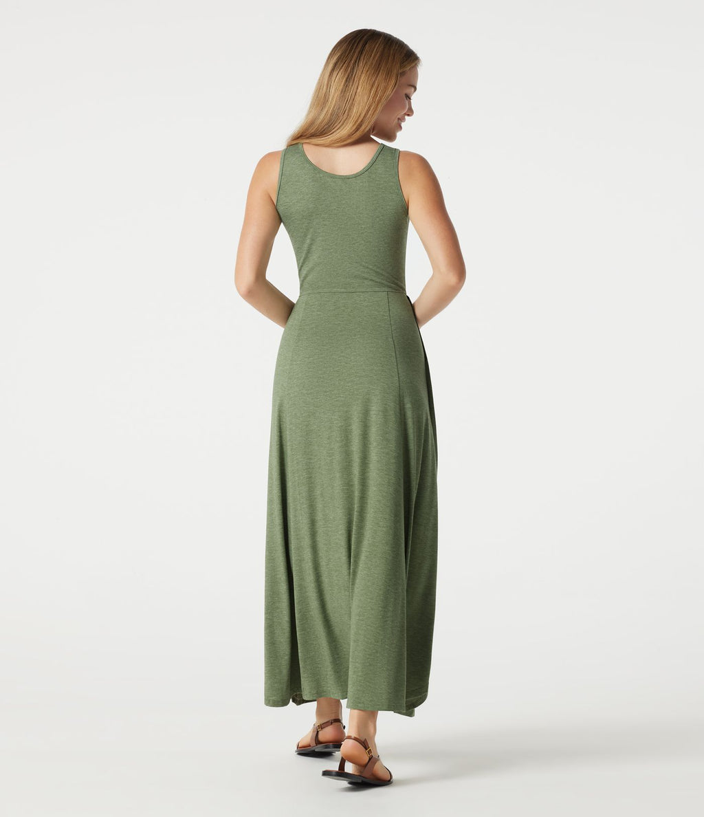 Robe longue fluide décontractée sans manches à col cranté et fente