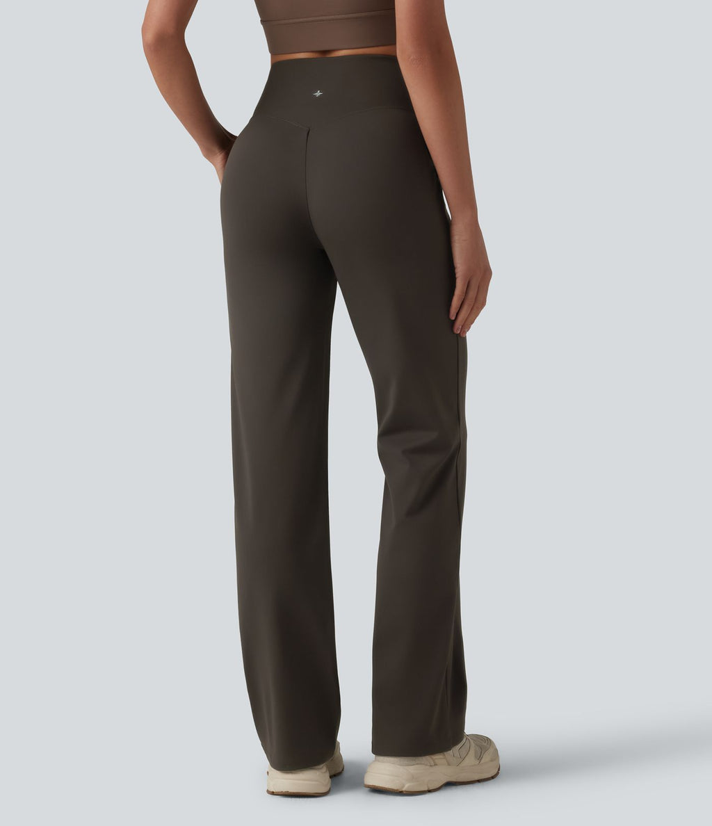 Pantalon bootcut de yoga taille haute croisée avec poches