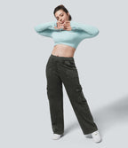 Halara Flex™ Jean Droite Cargo Taille Mi-Haute Multiples Poches Décontracté Extensible Droite Grande Taille