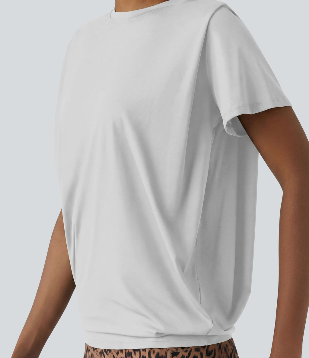 Haut de sport col rond manches courtes effet frais InstantCool avec fronces, protection solaire UPF50+
