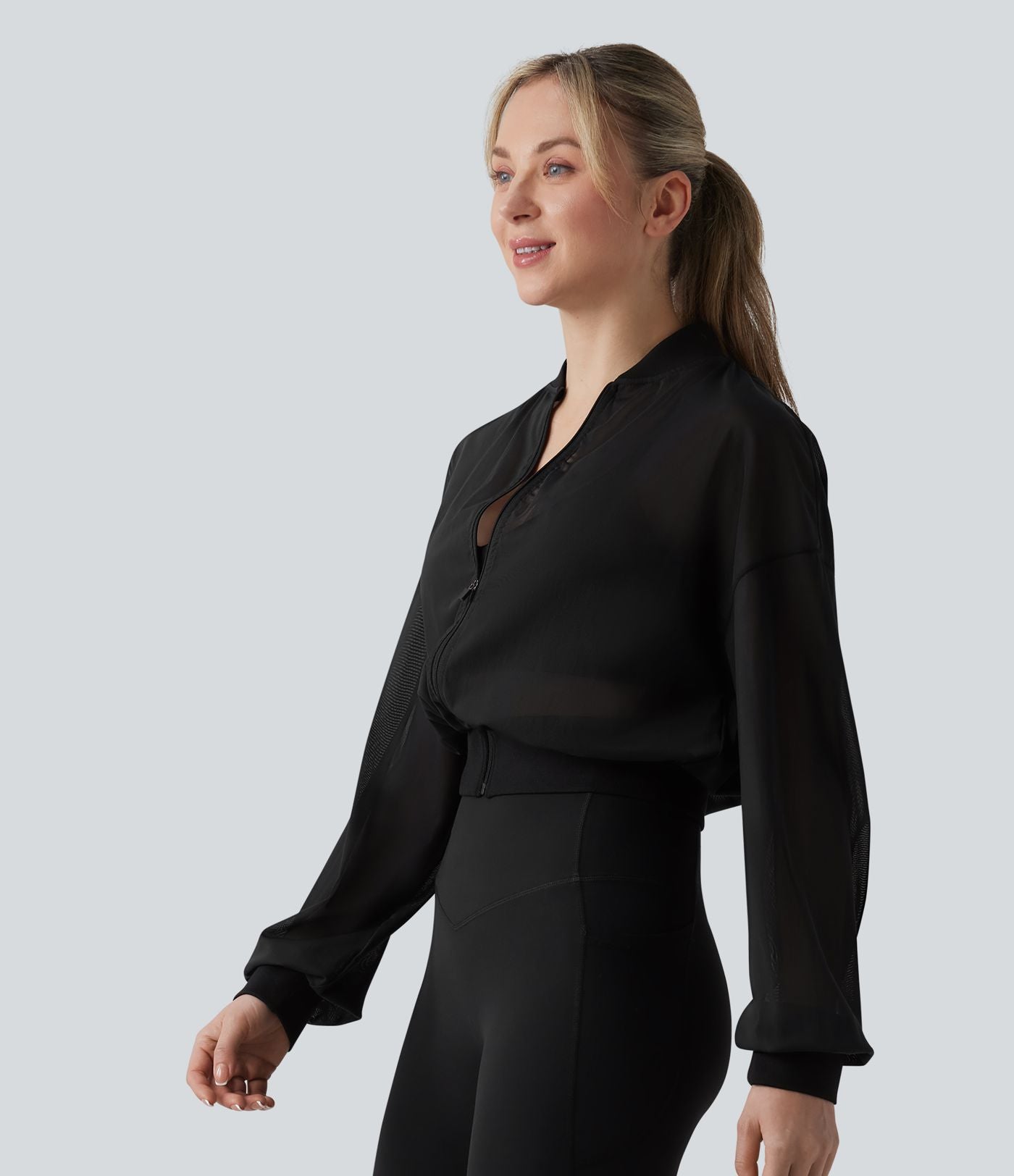 Veste bomber yoga mesh manches longues