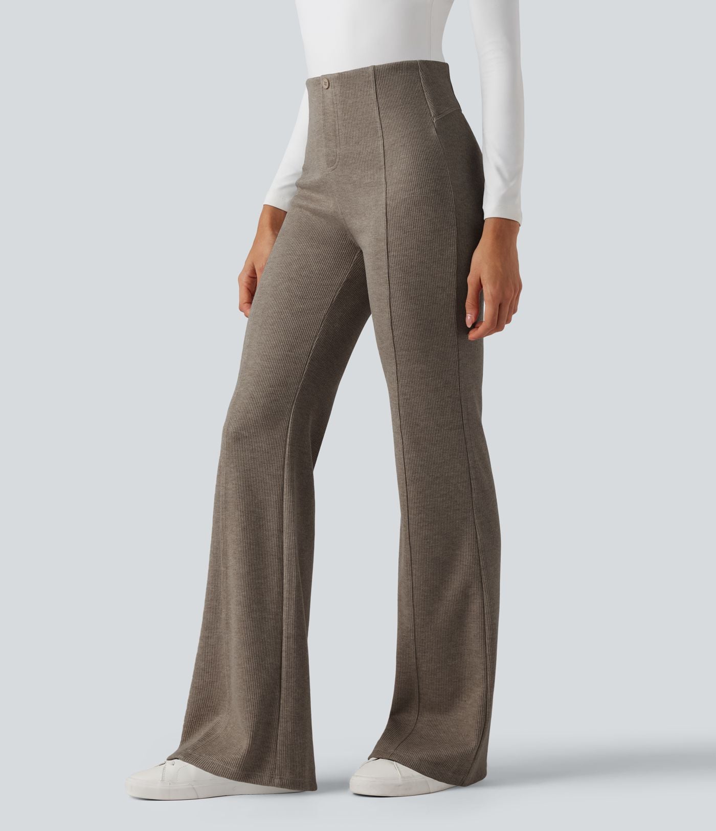 Pantalon  taille haute décontracté évasé côtelé gainant