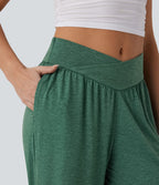 Pantalon de jogging décontracté à taille haute croisée avec poches latérales et cordon de serrage