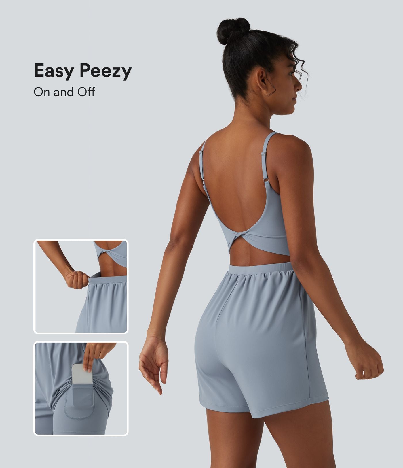 Barboteuse de yoga 2-en-1 SoftlyZero™ Airy effet frais InstantCool dos nu torsadé avec bretelles réglables, brassière intégrée et poche, accès facile Easy Peasy