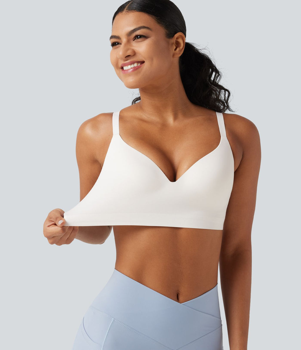 Brassière yoga SoftlyZero™ maintien léger à décolleté V plongeant, coussinets fixes, push-up, protection solaire UPF 50+