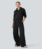Pantalon jogging molleton coton taille haute avec cordon de serrage et poches