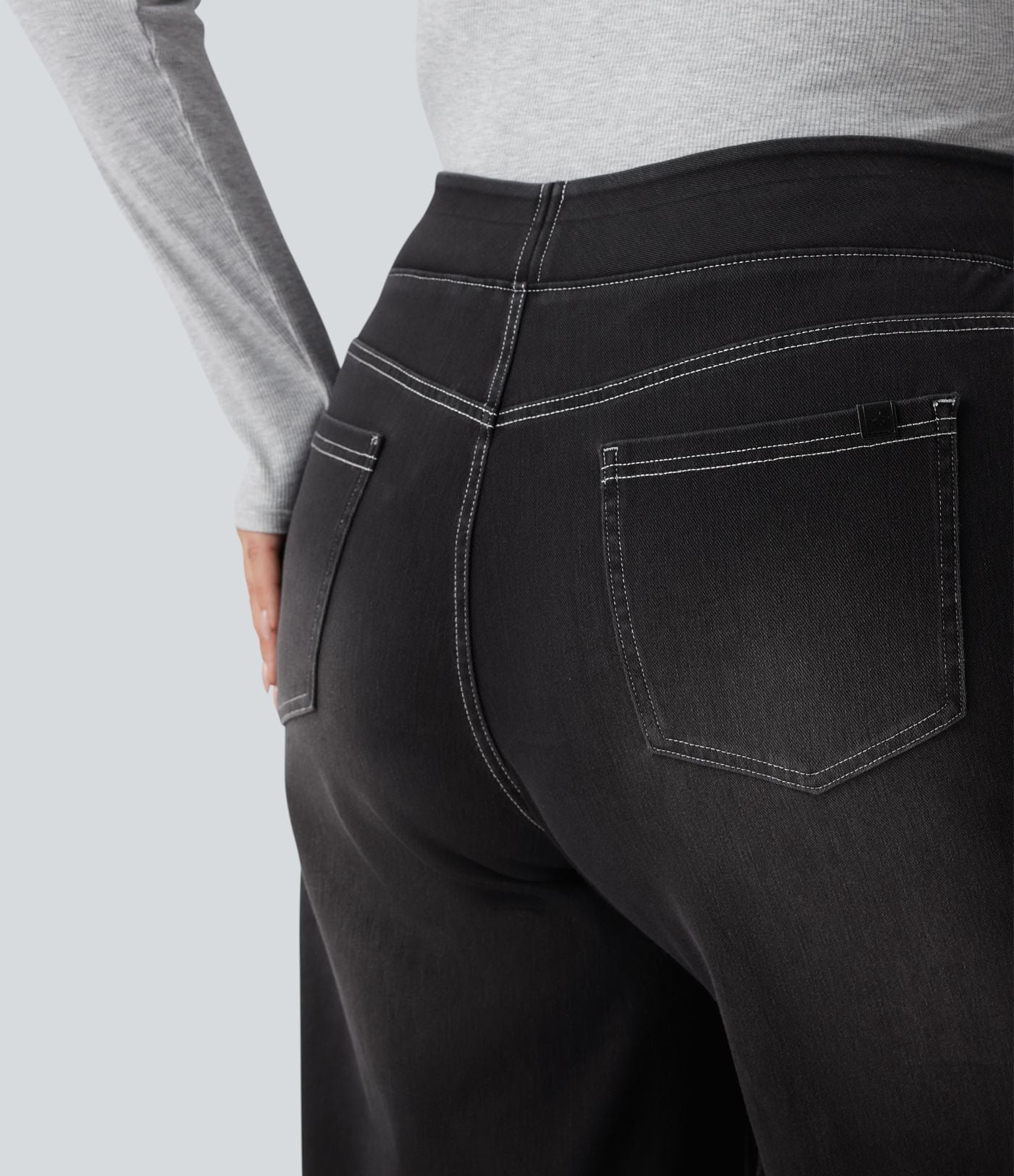Halara Flex™ Jean large fluide taille haute à rayures délavé décontracté grande taille avec poches