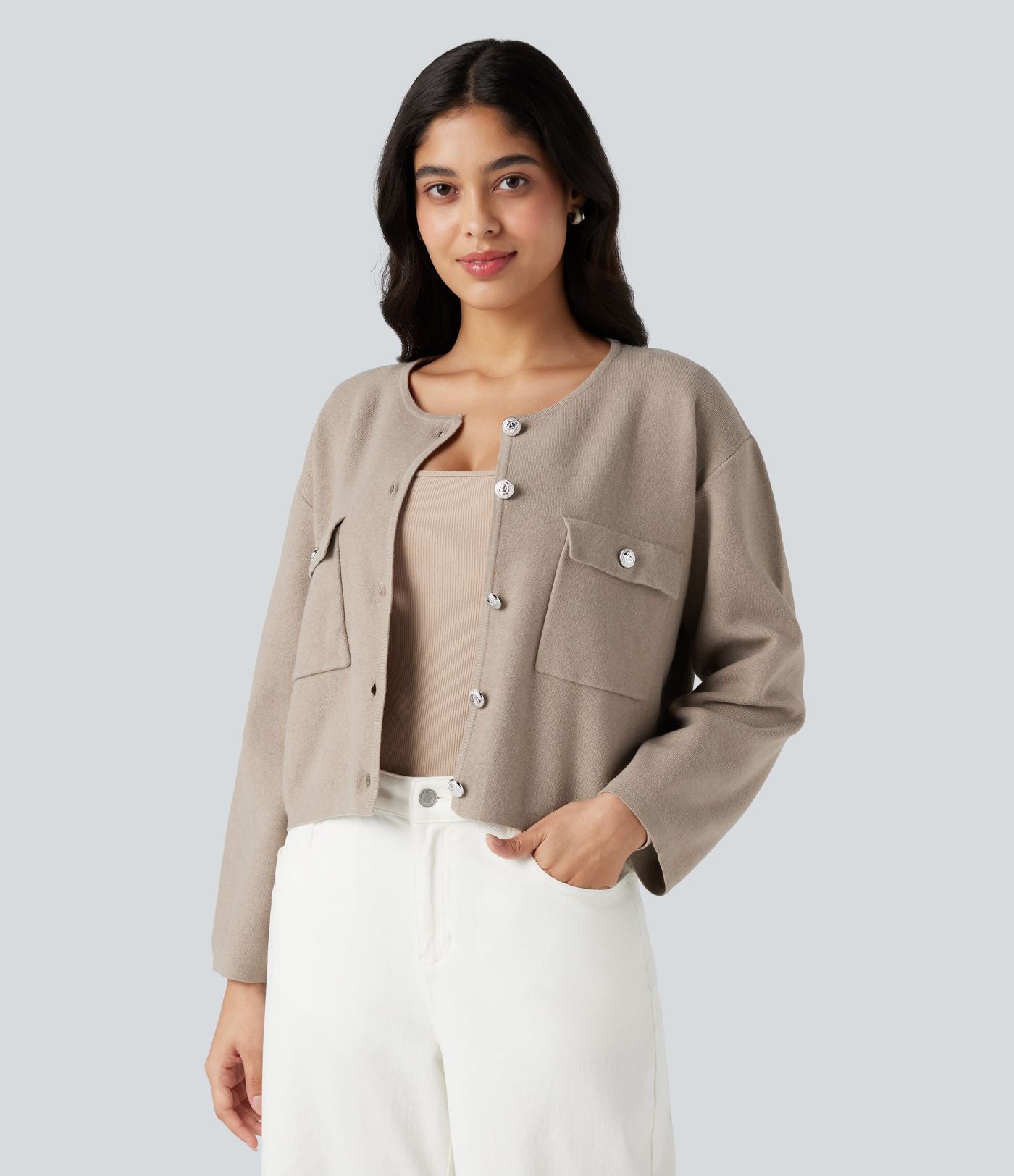 Cardigan col rond manches longues avec poches