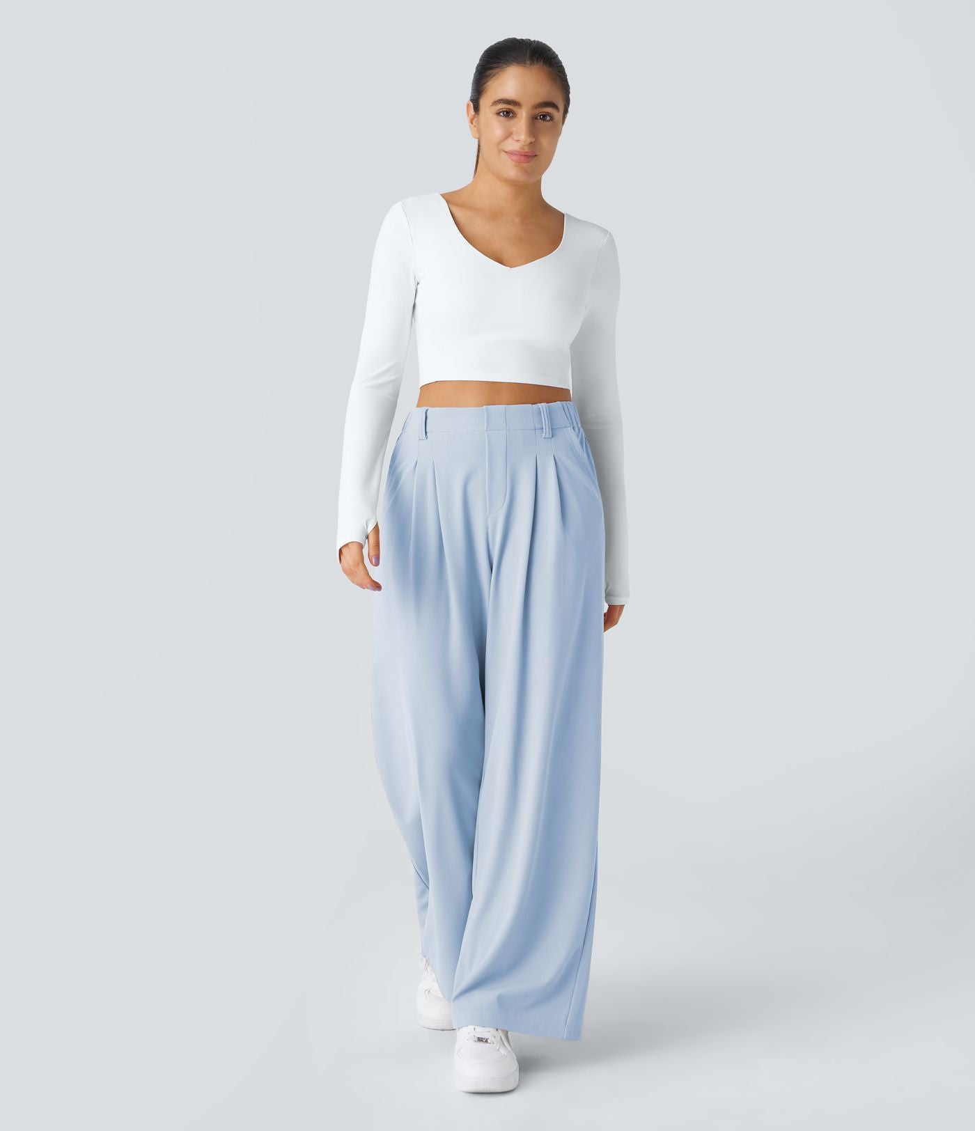 Pantalon Tailleur Large Fluide Halara Flex™ Gaufré Taille Haute Poches Latérales