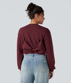 Sweat-shirt décontracté SpacerTek™ court, manches longues, col rond avec nœud dans le dos