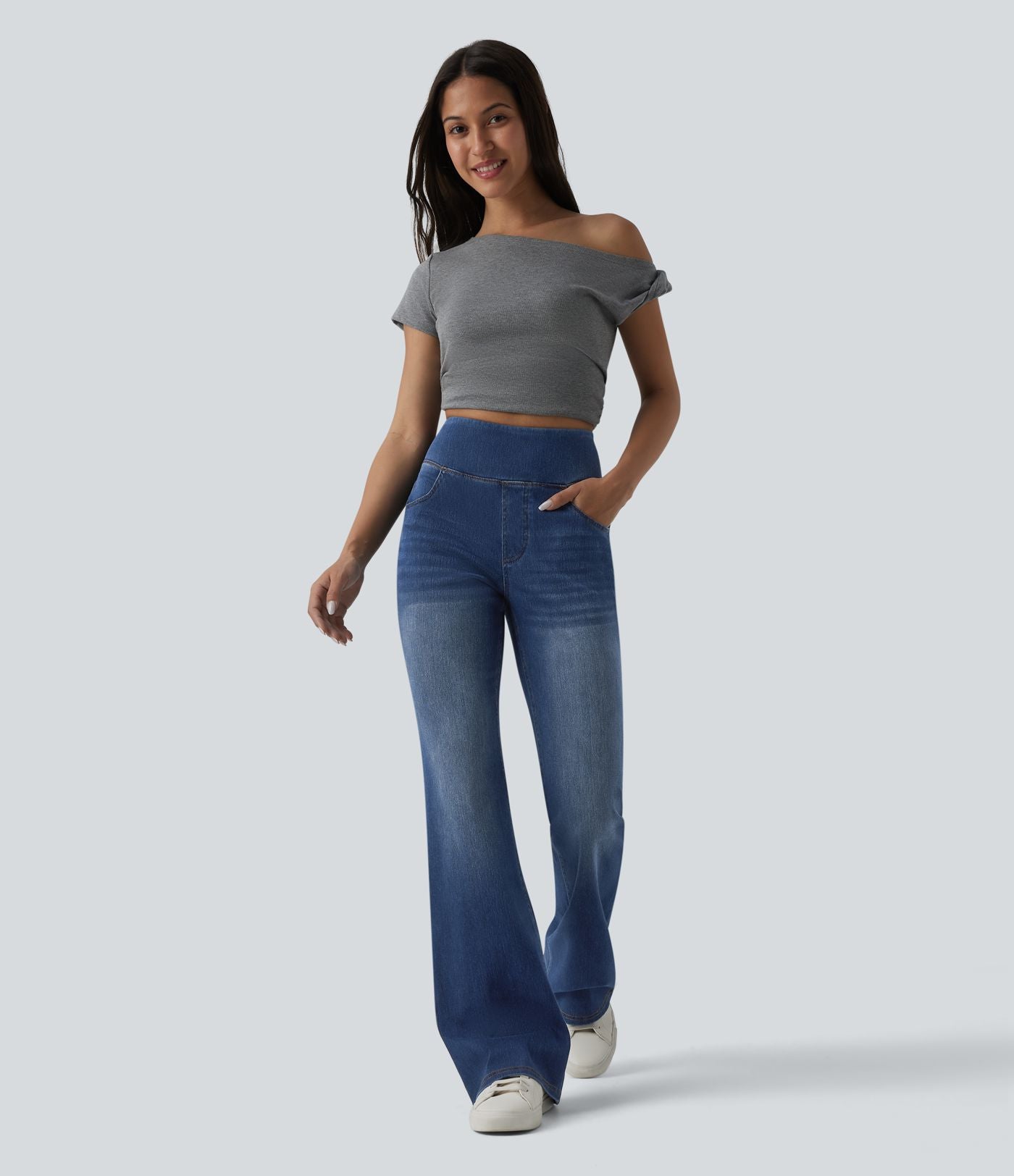 Jean évasé Halara Flex™ gainant casual taille haute avec poches