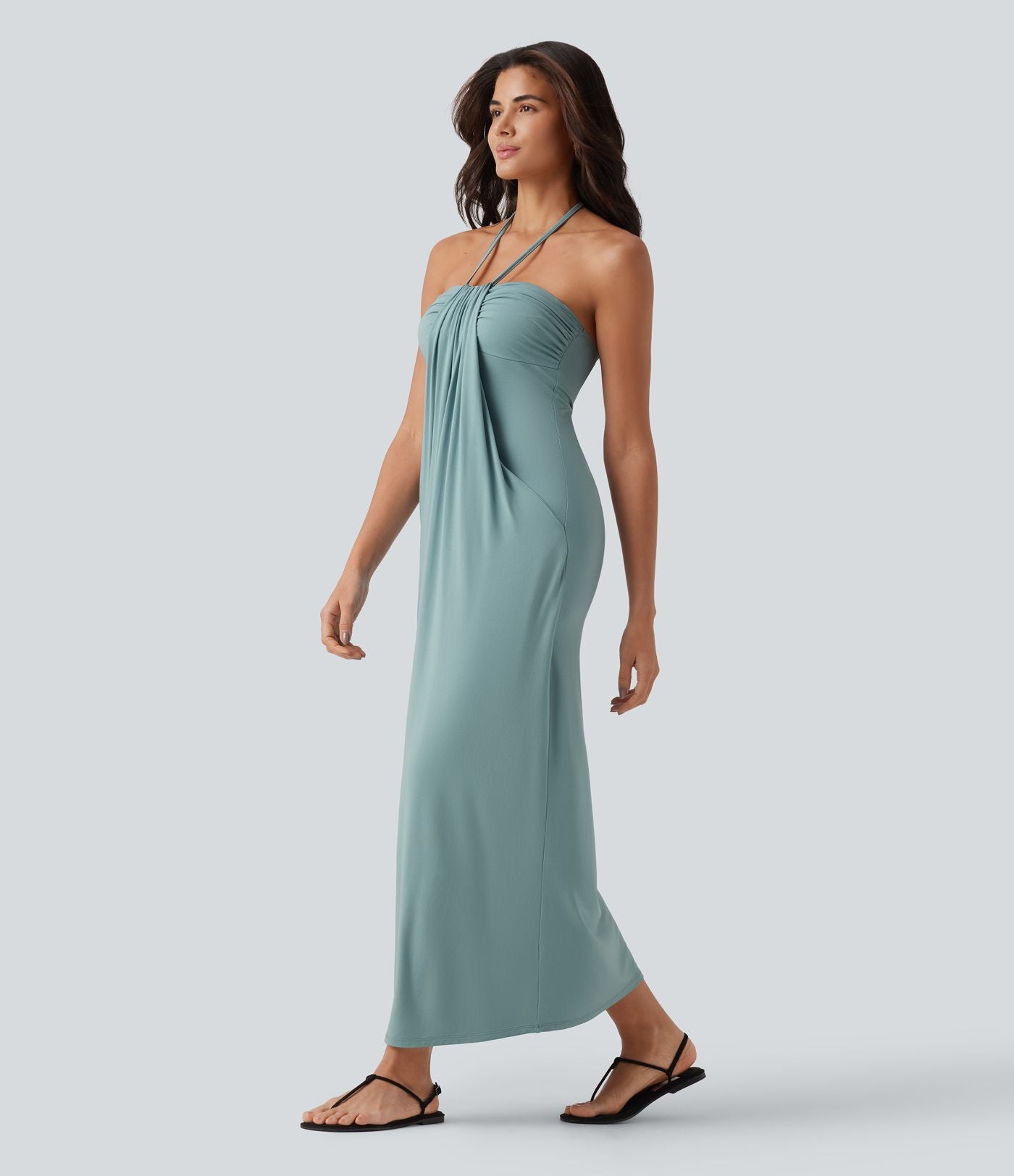 Robe longue dos nu col licou avec nœud et poches