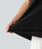Blouse décontractée à col rond, mancherons, découpes et lien au dos