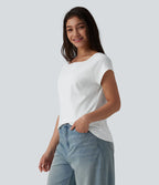 T-shirt décontracté col bateau manches courtes coton