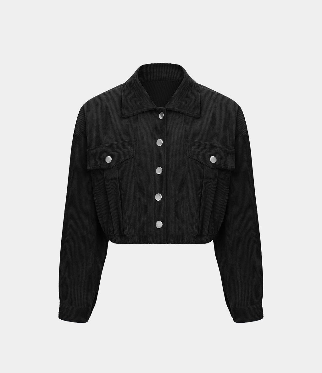 Veste Casual en Velours Côtelé à Boutons Poches Col Court