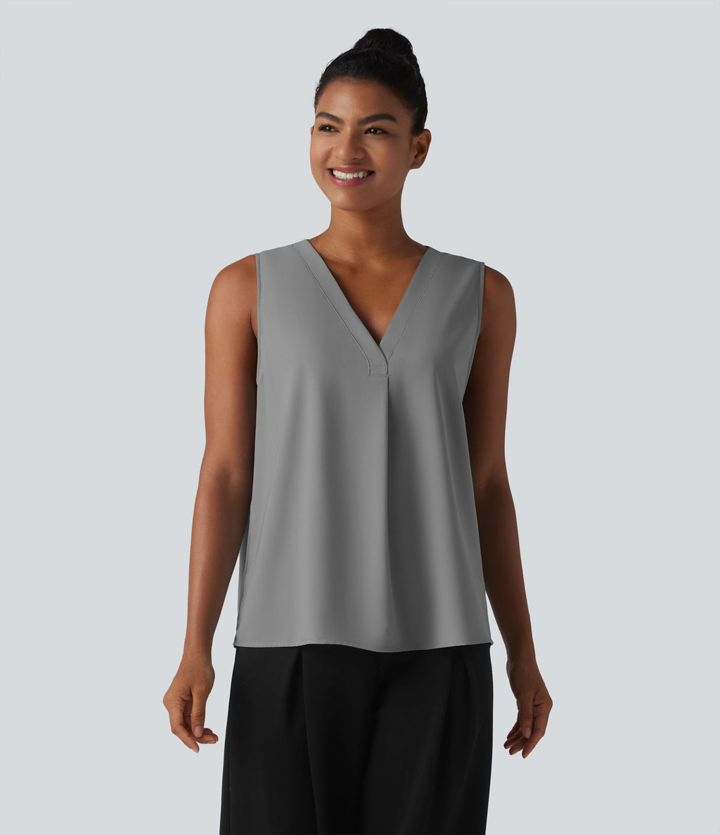 Blouse esprit bureau oversize défroissage facile, sans manches et col V