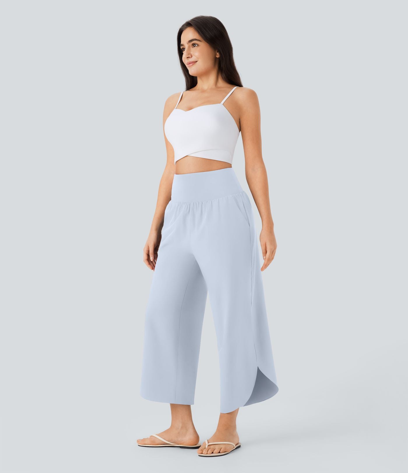 Pantalon fluide resort Breezeful™ à séchage rapide, coupe fendue et effet ventre plat