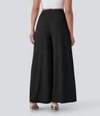 Pantalon décontracté fluide jambe large taille haute avec poches latérales