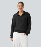 Pull décontracté à col montant et demi-zip à manches longues