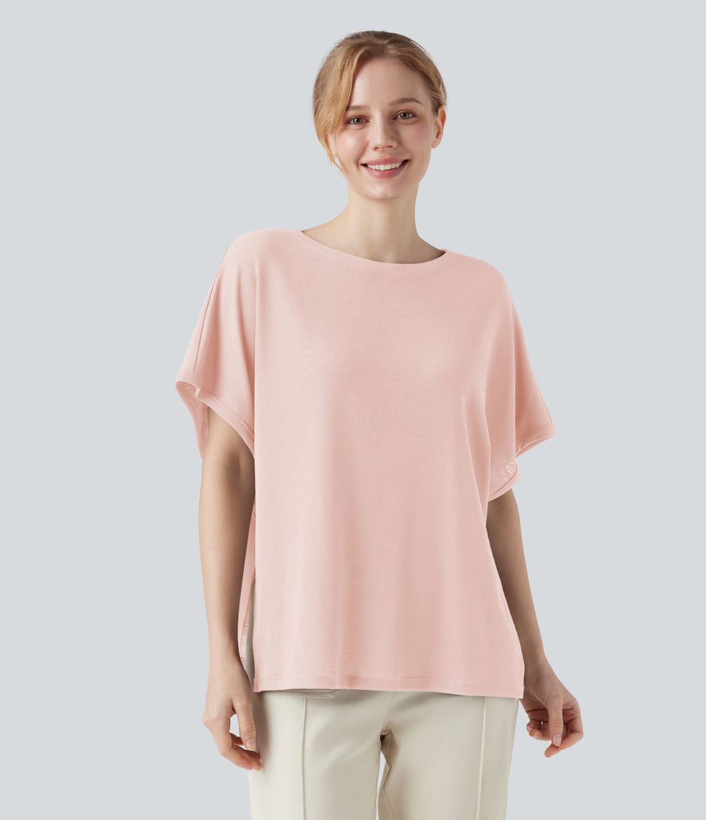 T-shirt col rond manches chauve-souris coupe décontractée