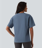 Halara Flex™ T-shirt en denim col rond manches courtes avec poche