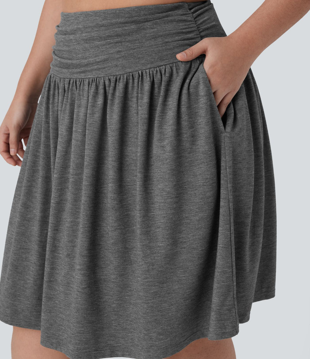 Jupe grande taille fluide froncée taille haute avec poches