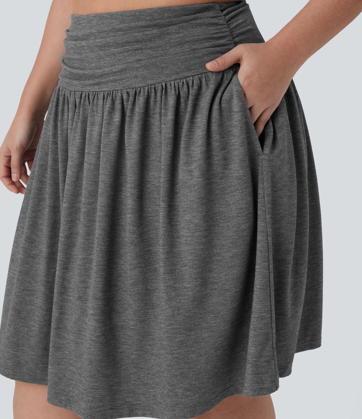 Jupe grande taille fluide froncée taille haute avec poches
