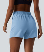 Short de yoga plissé taille haute élastique 12,5 cm avec cordon de serrage et poches