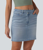 Jupe mini en jean Halara Flex™ casual taille mi-haute asymétrique avec poches