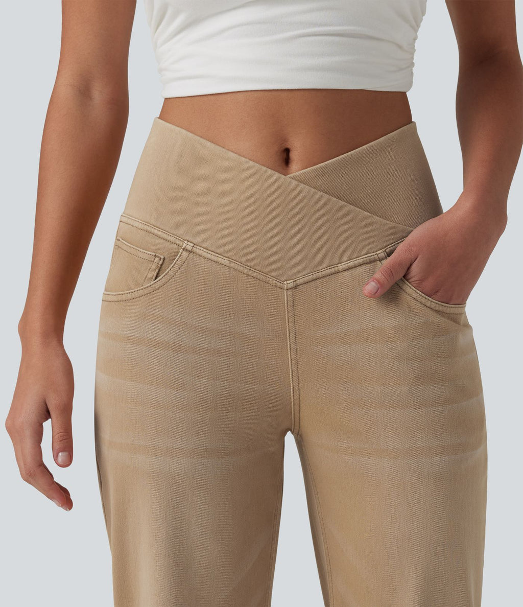 Halara Flex™ Jean large coloré taille haute croisée avec poches