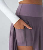 Jupe Longue Fluide Taille Haute à Volants 2 en 1 Poche Latérale Évasée en Mesh Casual Quotidien