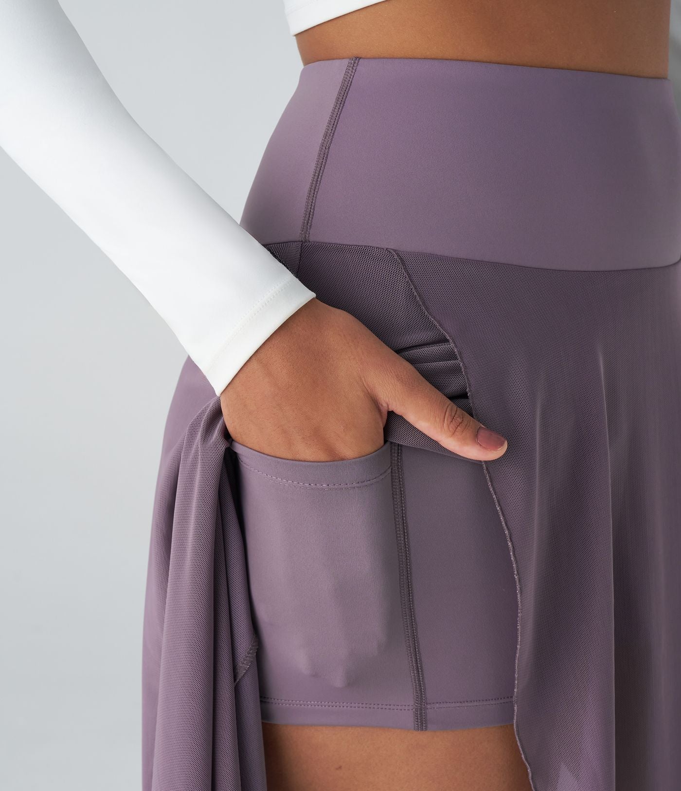 Jupe Longue Fluide Taille Haute à Volants 2 en 1 Poche Latérale Évasée en Mesh Casual Quotidien