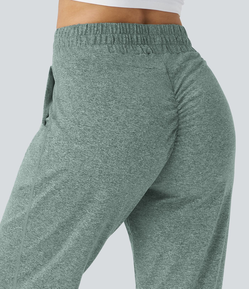 Jogging Yoga Froncé Taille Haute Cordon de Serrage Poche Latérale