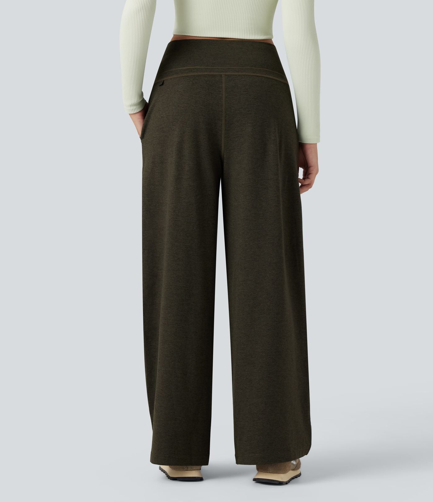 Pantalon jogging large thermique fluide chiné à rabat taille haute séchage rapide avec cordon de serrage et poches
