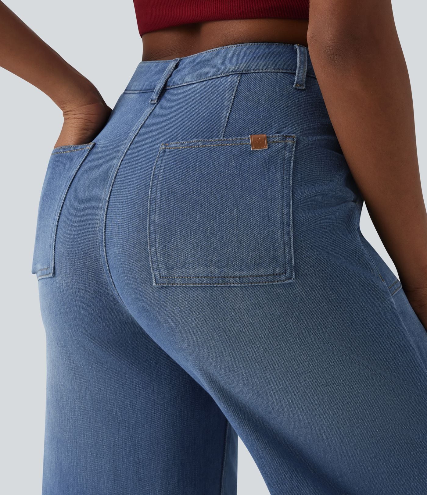 Jean large 7/8 casual Halara Flex™ taille haute ventre plat avec poches