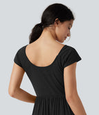 Robe maxi casual fluide col U manches courtes