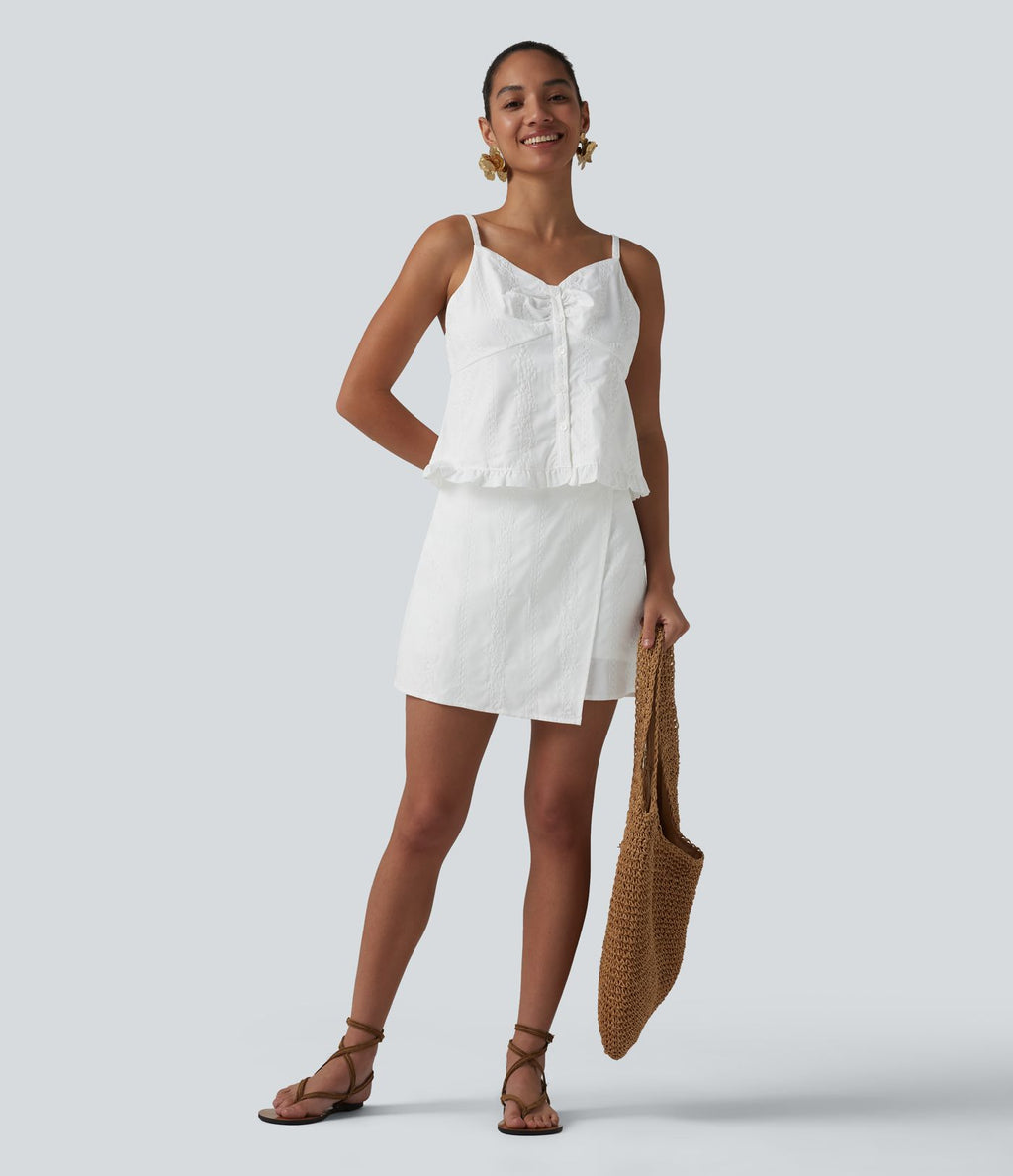 Jupe mini évasée 2-en-1 taille haute broderie style vacances