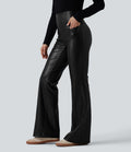Pantalon évasé décontracté taille haute gainant en molleton PU extensible avec poches