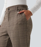 Pantalon tailleur Halara Flex™ pied-de-poule à carreaux coupe droite taille haute avec poches